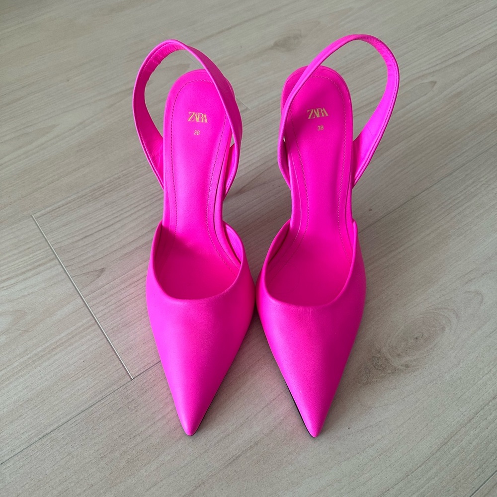 Zara Neon Pink Slingback Heels
